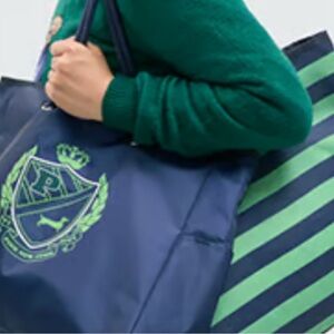 New Pink Victoria’s Secret Navy and Green Nylon Reversible Collegiate Tote